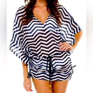 Luli Fama - El Malecon Cabana v-neck coverup dress (S, navy/white)